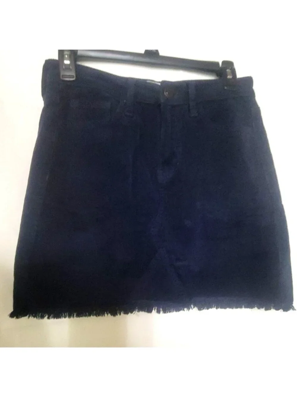 Corduroy Navy Blue Mini Skirt With Frayed Hem & Front Button Closure Size 5/27W - Picture 6 of 15